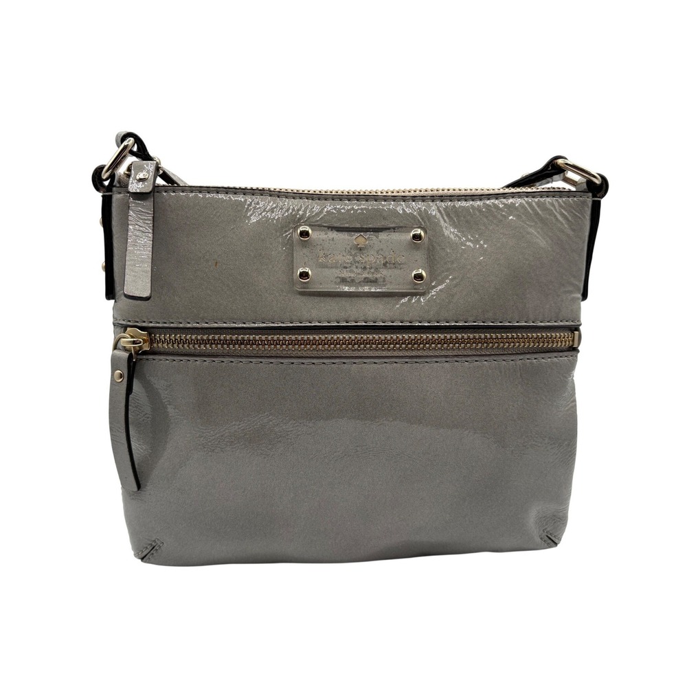 Kate Spade Crossbody Bag‎ Womens Small Grey Good Patent Leather Zipper Pocket